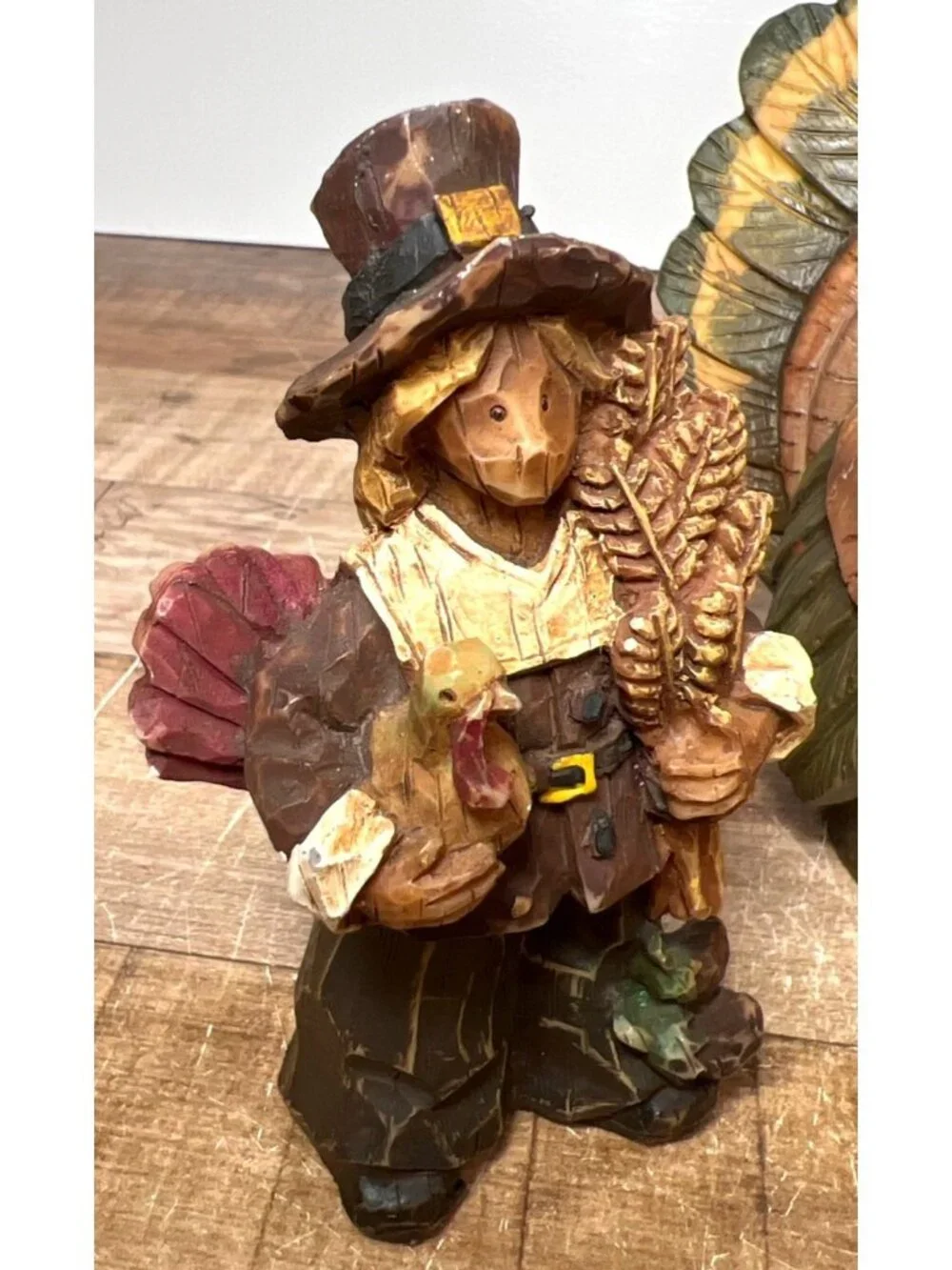 Hand-Painted Thanksgiving Pilgrim & Turkey Figurine Set  Autumn Harvest - Set Of
